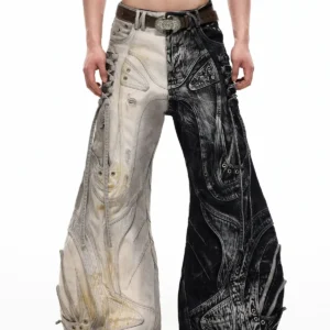 Personsoul Deconstructed Flared Patchwork Denim Jeans Yin-Yang Ver. (Random Color)