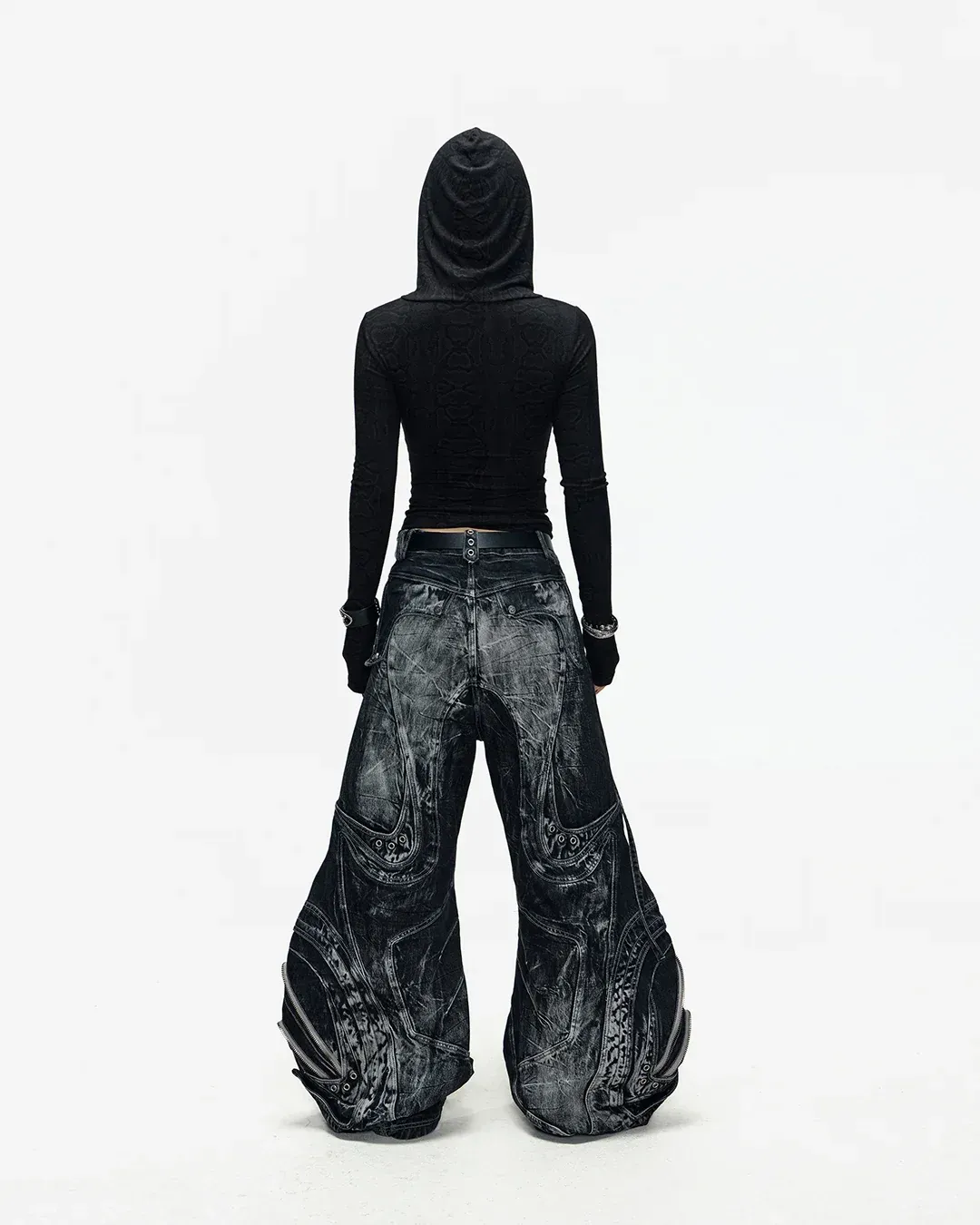 Deconstructed Flared Patchwork Denim Jeans Black - Image 4
