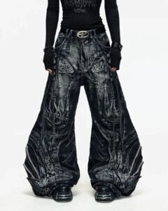 Deconstructed Flared Patchwork Denim Jeans Black