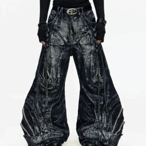 Deconstructed Flared Patchwork Denim Jeans Black